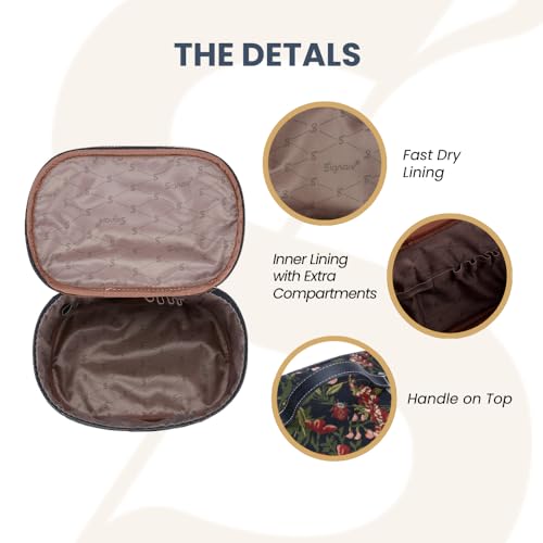 Signare Tapestry Toiletry Bag Makeup Organise bag for Women in Morning Garden Black Design (TOIL-MGDBK) - Image 4
