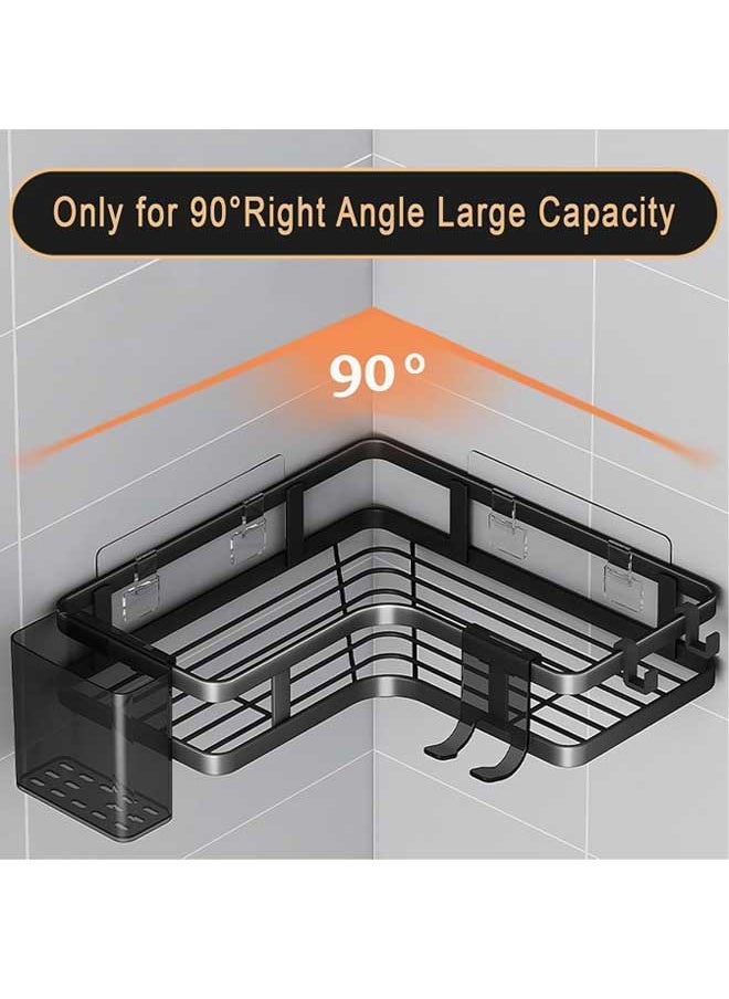 Tiokkss Shower Shelf No Drilling Black Corner Shelf, Pack of 2 Shower Shelves, Black Corner, Bathroom Organiser with 4 Hooks, Shower Shelf Shower Accessories, Shampoo Holder for Shower for Bathroom  - Image 4