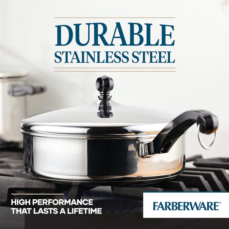 Farberware غطاء مقلاة ستانلس ستيل كلاسيكي، مقلاة سوتيه (2.75 لتر)، فضي - Image 5
