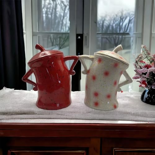 Ylapagne Canister with Attitude, Creative Forked Waist Jars with Lids, Retro Spotted Cup Food Cans Kitchen Storage Jars Airtight Canister for Tea Pot Desktop Cup Ornament(Red) - Image 3