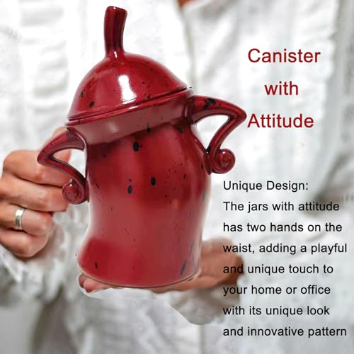 Ylapagne Canister with Attitude, Creative Forked Waist Jars with Lids, Retro Spotted Cup Food Cans Kitchen Storage Jars Airtight Canister for Tea Pot Desktop Cup Ornament(Red) - Image 4