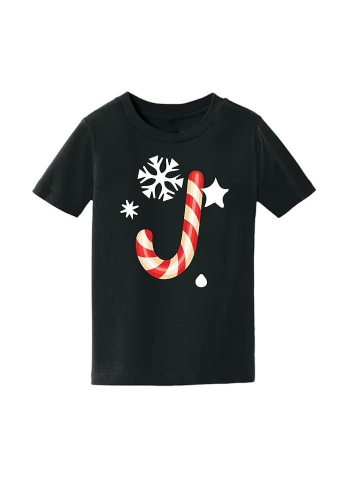 PRINTSHOP4ME - Christmas Initial Letter Printed Kids T-Shirts For Boys-Fun And Festive Holiday Gift For Your Little Guy-Gifts For Friends And Family Printed Round Neck T-Shirts For Kids - Image 1