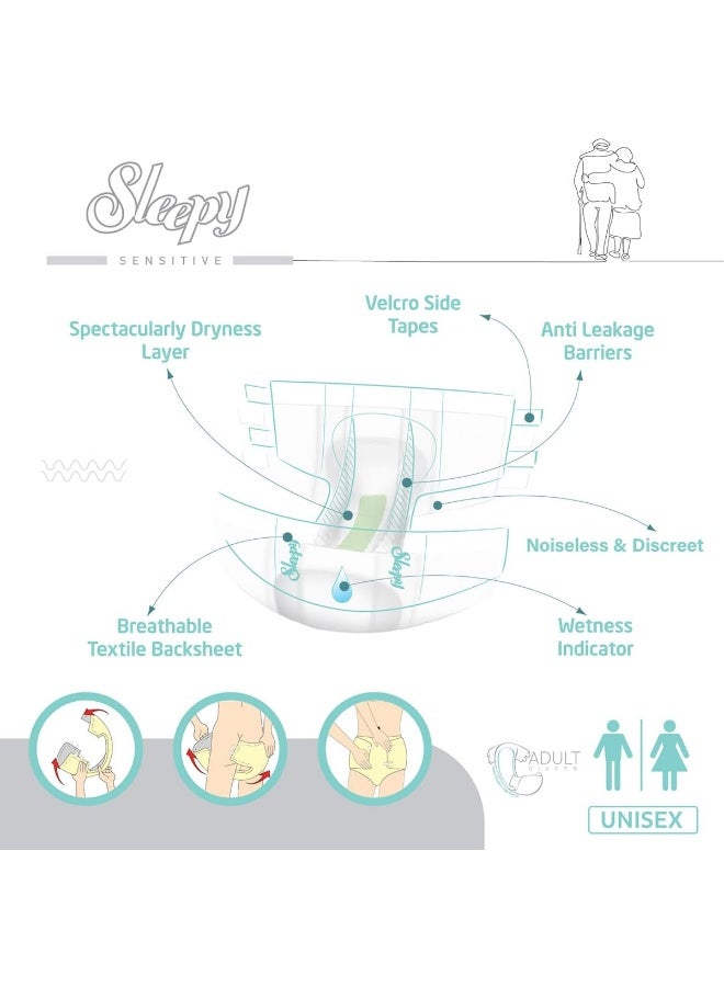 Sleepy Hypoallergenic 14 Adult Diapers | Size - Large | Unisex Diapers for Sensitive Skin | Odour Control Diapers | Wetness Indicator Comfortable & Adjustable | 100-150cm - Image 3