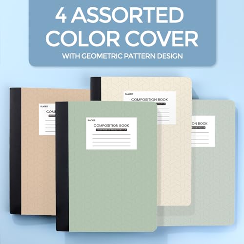 SUNEE Composition Notebooks - College Ruled Paper, 4 Pack Composition Book, 9 3/4" x 7 1/2", 80 Sheets/160 Pages, Assorted Morandi Colors, School, College & Office Supplies - Image 5