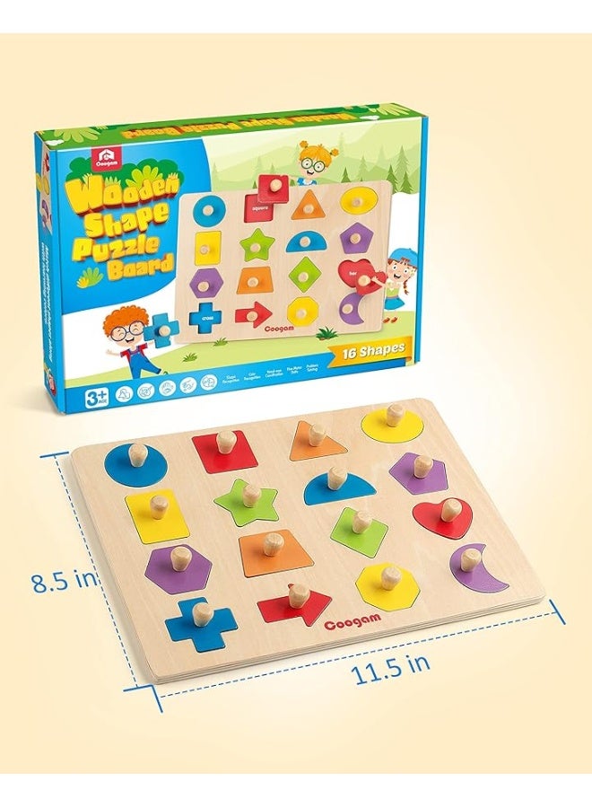 Coogam Montessori Toy Wooden Shape Peg Puzzle, Fine Motor Color Matching Sorting Board, Early Learning Educational Activity Toy Gift for Preschool Toddler Baby 3 4 5 Year Old - Image 3