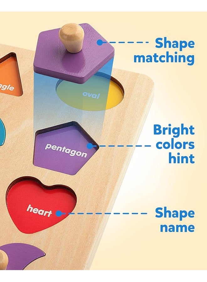 Coogam Montessori Toy Wooden Shape Peg Puzzle, Fine Motor Color Matching Sorting Board, Early Learning Educational Activity Toy Gift for Preschool Toddler Baby 3 4 5 Year Old - Image 1