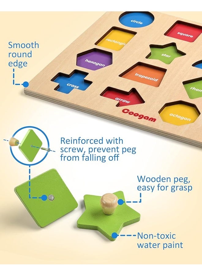 Coogam Montessori Toy Wooden Shape Peg Puzzle, Fine Motor Color Matching Sorting Board, Early Learning Educational Activity Toy Gift for Preschool Toddler Baby 3 4 5 Year Old - Image 2