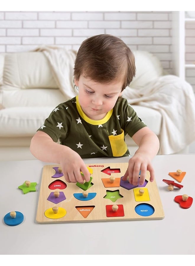 Coogam Montessori Toy Wooden Shape Peg Puzzle, Fine Motor Color Matching Sorting Board, Early Learning Educational Activity Toy Gift for Preschool Toddler Baby 3 4 5 Year Old - Image 5