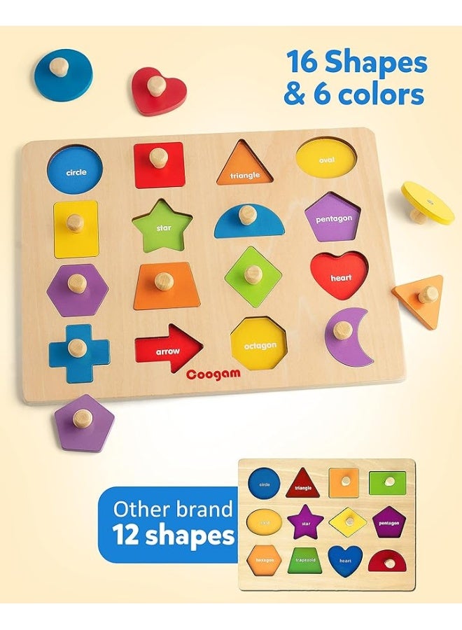 Coogam Montessori Toy Wooden Shape Peg Puzzle, Fine Motor Color Matching Sorting Board, Early Learning Educational Activity Toy Gift for Preschool Toddler Baby 3 4 5 Year Old - Image 4