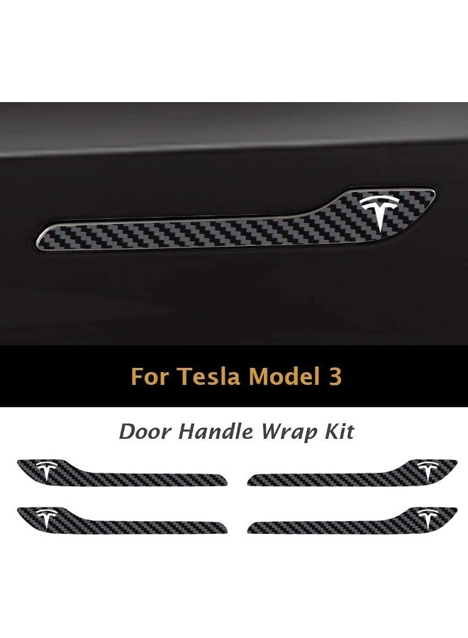 IPG for Tesla Model 3 / Model Y Door Handle Decal Sticker Wrap Kit (Set of 4) with Tesla Logo (Black Carbon Fiber) - Image 3