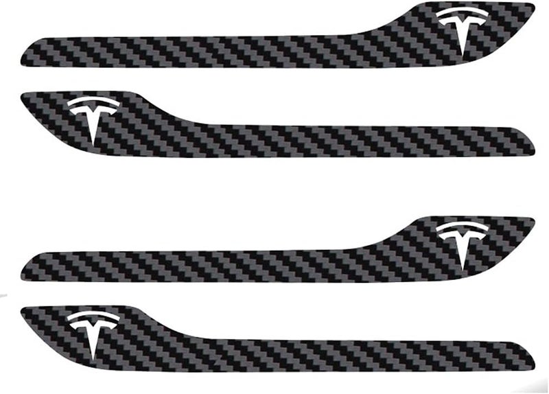 IPG for Tesla Model 3 / Model Y Door Handle Decal Sticker Wrap Kit (Set of 4) with Tesla Logo (Black Carbon Fiber) - Image 1