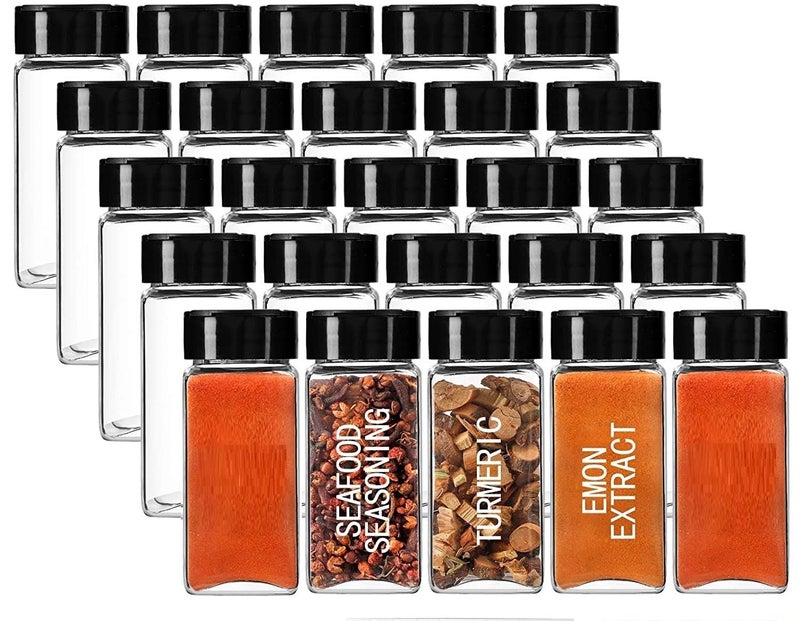 Toxen Spice Jars with Black Cap, Clear and Safe Glass Bottle Containers with Shaker Lids for Storing Spice, Herbs and Seasoning Powders, BPA Free (8) - Image 2