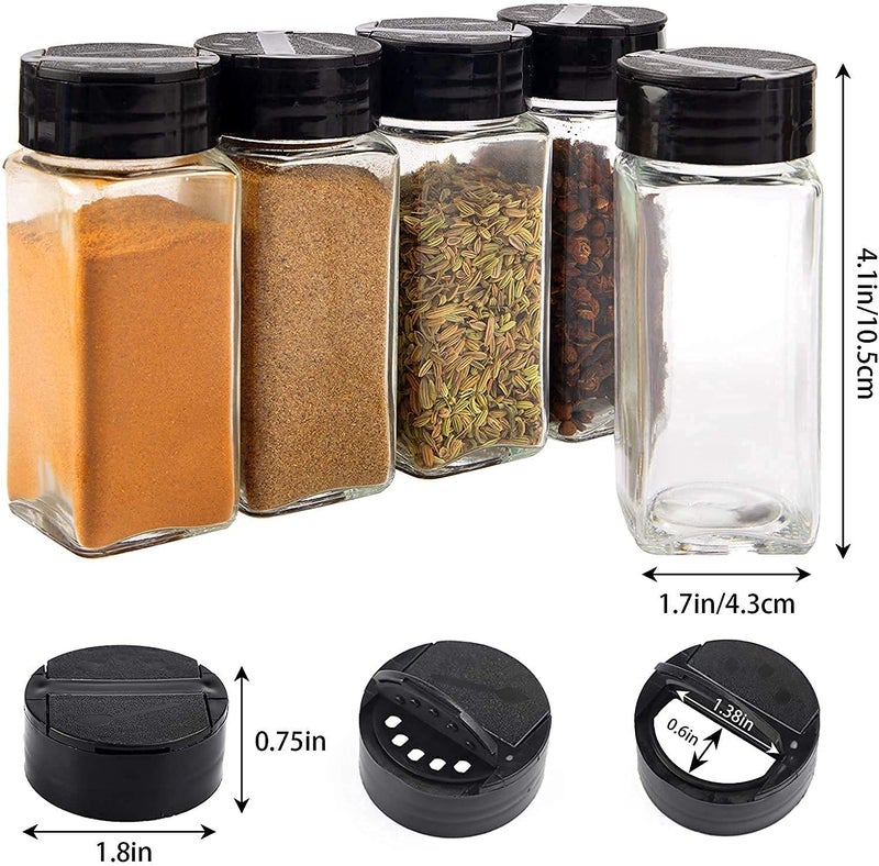 Toxen Spice Jars with Black Cap, Clear and Safe Glass Bottle Containers with Shaker Lids for Storing Spice, Herbs and Seasoning Powders, BPA Free (8) - Image 3