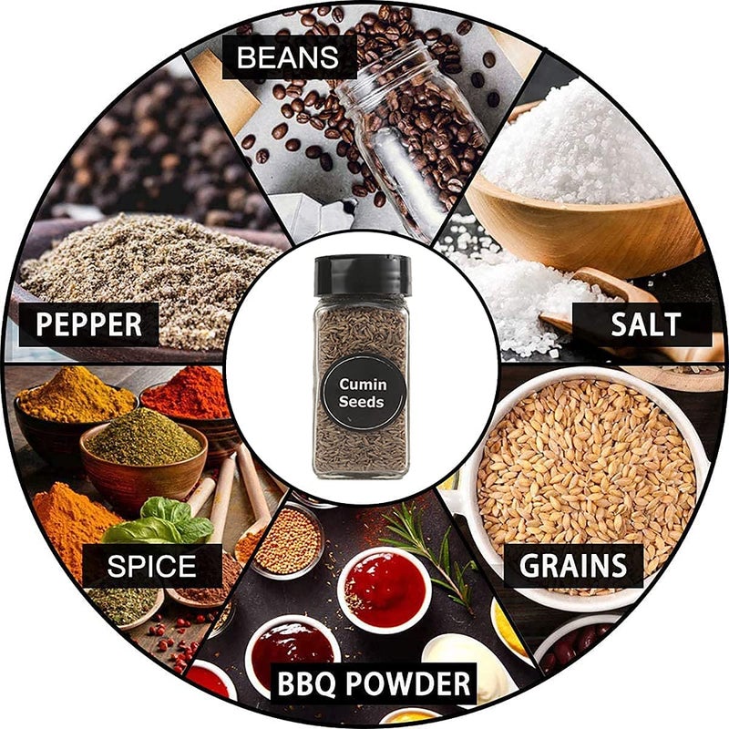 Toxen Spice Jars with Black Cap, Clear and Safe Glass Bottle Containers with Shaker Lids for Storing Spice, Herbs and Seasoning Powders, BPA Free (8) - Image 5