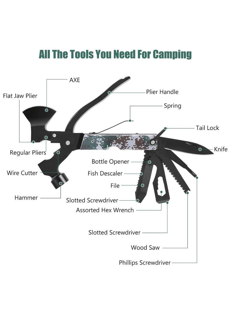 SOLARAE 16-in-1 Mini Lightweight Multipurpose Axe - Essential Camping Gear, Unique Gifts for Men & Dads, Versatile Survival Tools, Outdoor Hiking Accessories, Perfect for Camping Adventures. - Image 5