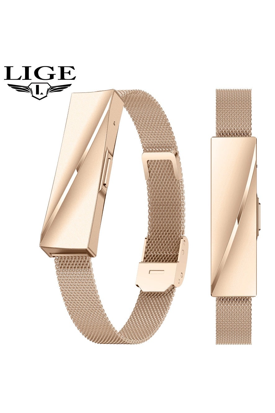 LIGE Call Reminder Smart Bracelet for Women Pedometer Health Monitoring Sport Fitness Tracker with Double Rose Gold Changeable band