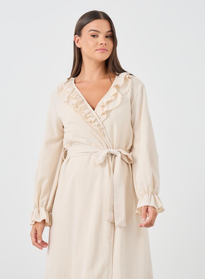 Styli Solid Strappy Slip Dress and Robe with Ruffle Set - Image 3
