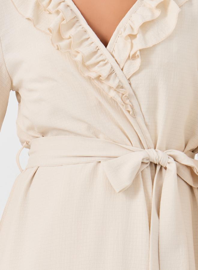 Styli Solid Strappy Slip Dress and Robe with Ruffle Set - Image 4