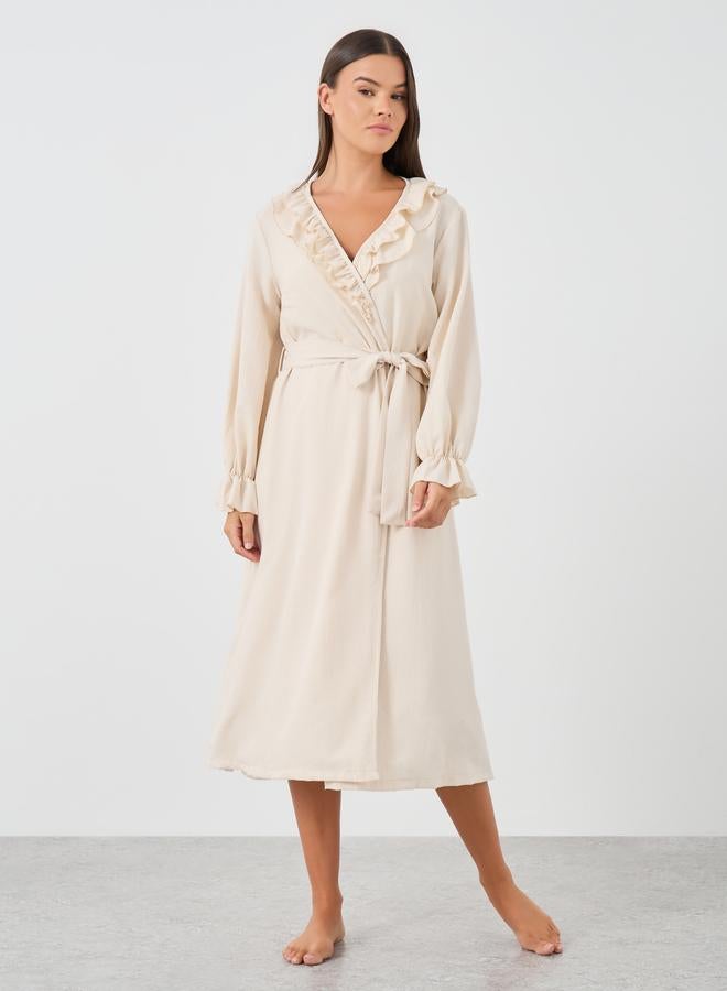 Styli Solid Strappy Slip Dress and Robe with Ruffle Set - Image 2