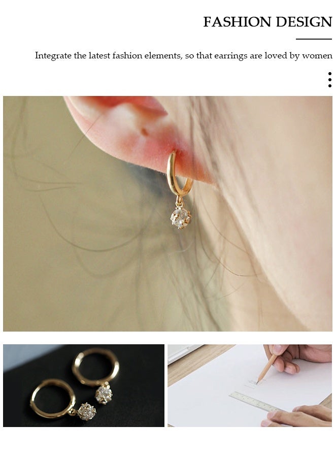 DUNISO Golden Hoop Earrings Set for Women, Diamond  Earrings,Hypoallergenic 925 Silver Pendant Earrings, Trendy Ear Jewelry, for Daily Wearing,Office,Social Gatherings - Image 4