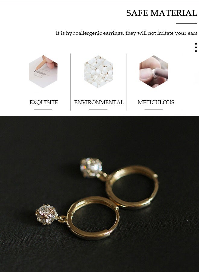 DUNISO Golden Hoop Earrings Set for Women, Diamond  Earrings,Hypoallergenic 925 Silver Pendant Earrings, Trendy Ear Jewelry, for Daily Wearing,Office,Social Gatherings - Image 3