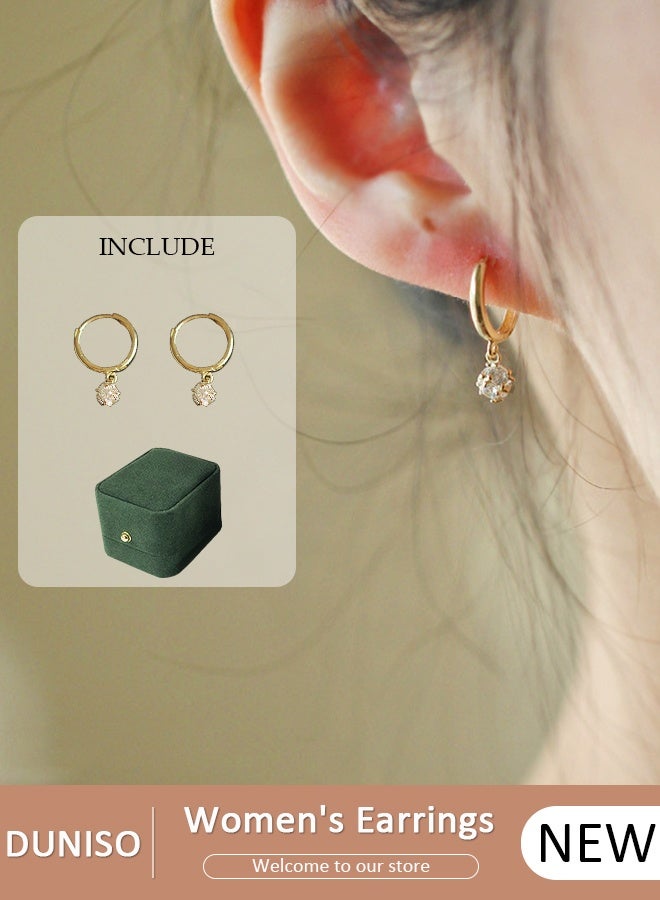 DUNISO Golden Hoop Earrings Set for Women, Diamond  Earrings,Hypoallergenic 925 Silver Pendant Earrings, Trendy Ear Jewelry, for Daily Wearing,Office,Social Gatherings - Image 1