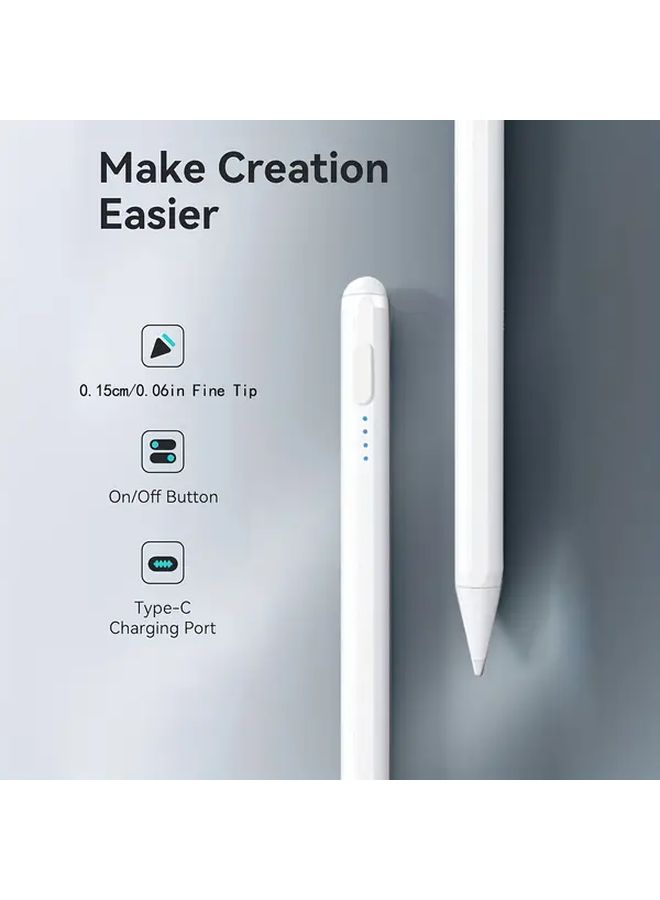 White Universal Smart Stylus for Android iOS with Tilt Sensitivity and Battery Charging - Image 3
