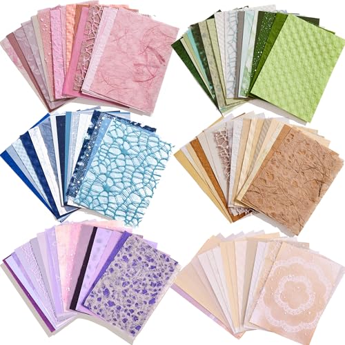 emmoolife 108 Sheets Textured Scrapbook Paper and Mesh Fabric Assorted Set 6 Pack Mixed Special Paper for Scrapbooking Planner Bullet Junk Journal Supplies Mixed Collage Background 39x55 Inch - Image 1