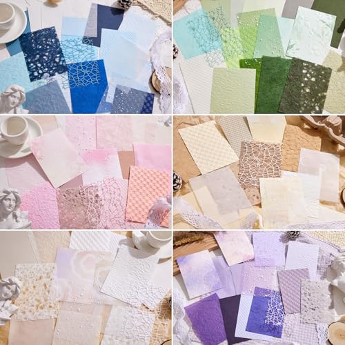 emmoolife 108 Sheets Textured Scrapbook Paper and Mesh Fabric Assorted Set 6 Pack Mixed Special Paper for Scrapbooking Planner Bullet Junk Journal Supplies Mixed Collage Background 39x55 Inch - Image 3