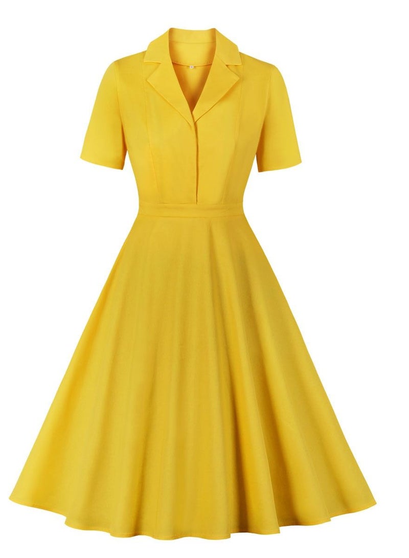 Loquat Hepburn style solid color waist slimming dress - Image 1