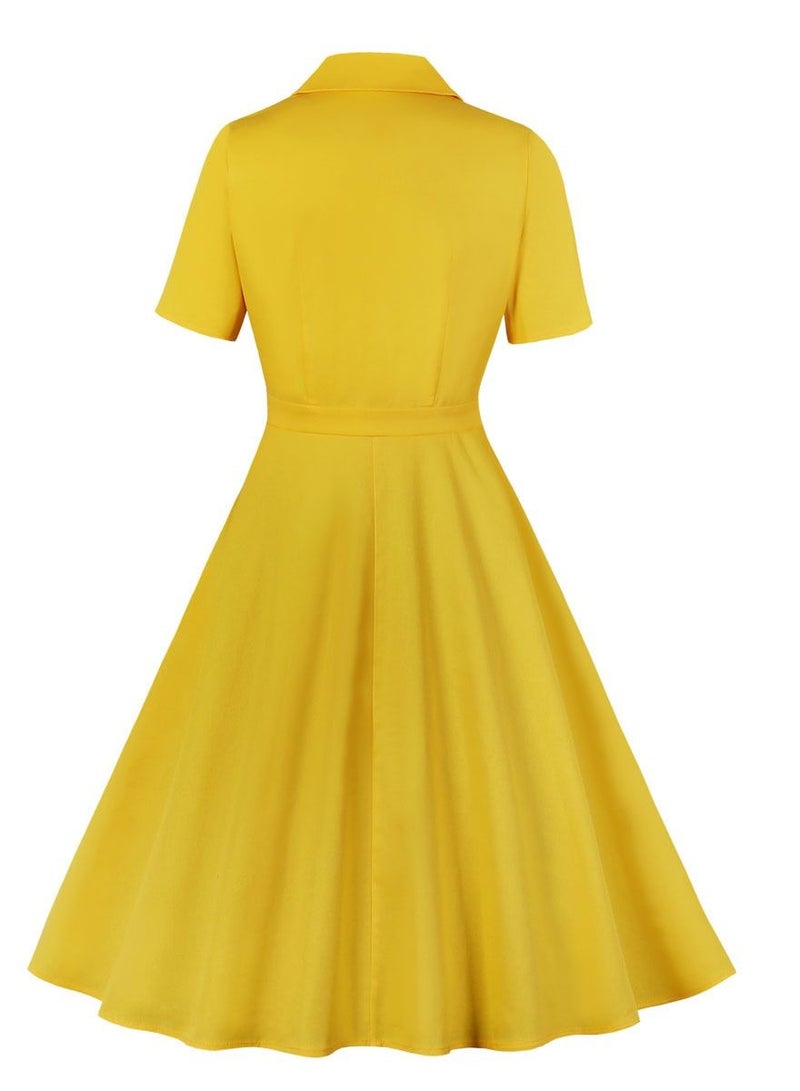 Loquat Hepburn style solid color waist slimming dress - Image 2