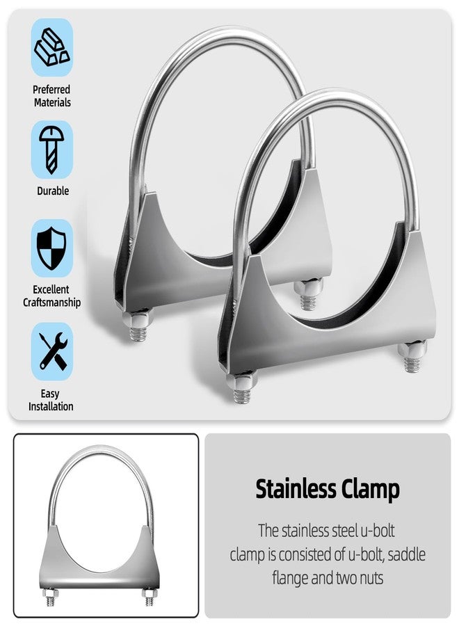 Glarks 2Pcs 304 Stainless Steel Exhaust U-Clamps 50MM (2in) Muffler Exhaust Clamps U-Bolt Clamps Design with Saddle Flange for Exhaust Tail Pipe - Image 5
