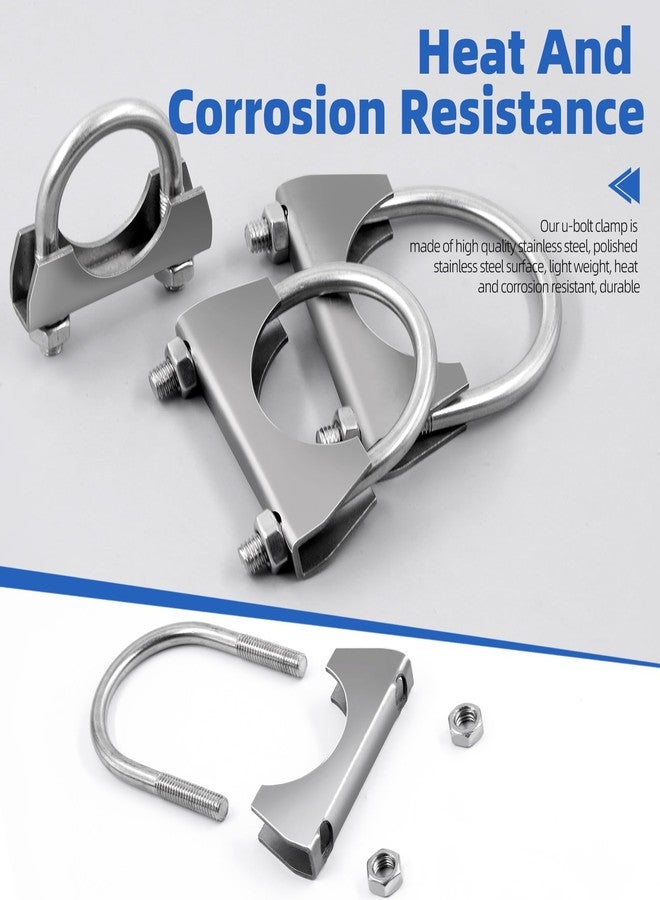 Glarks 2Pcs 304 Stainless Steel Exhaust U-Clamps 50MM (2in) Muffler Exhaust Clamps U-Bolt Clamps Design with Saddle Flange for Exhaust Tail Pipe - Image 4