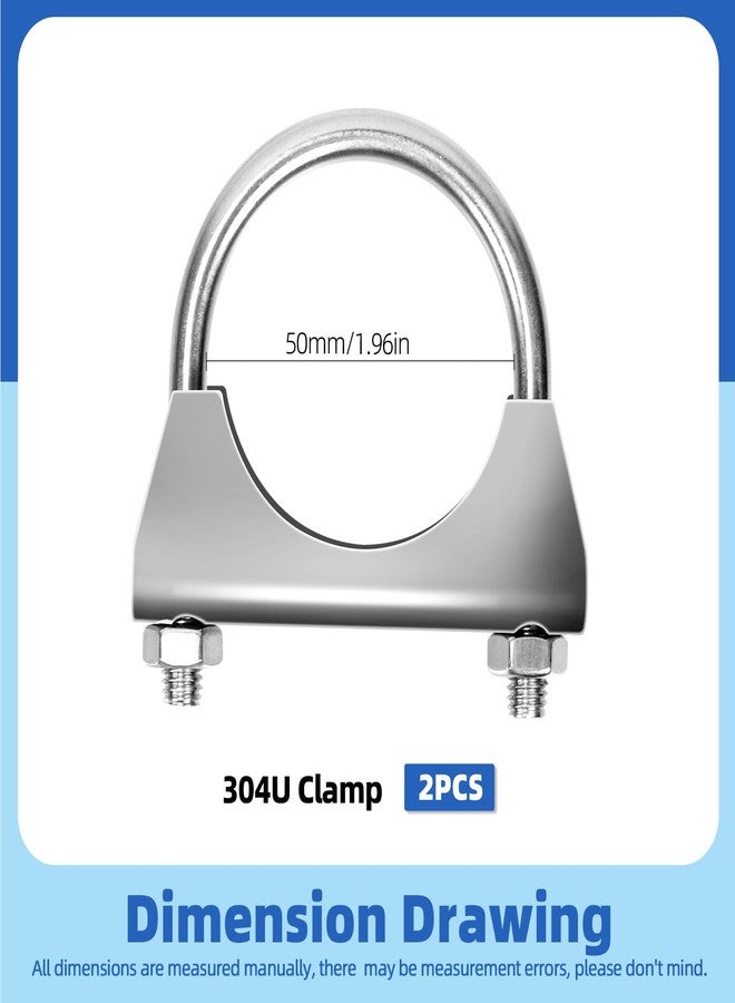 Glarks 2Pcs 304 Stainless Steel Exhaust U-Clamps 50MM (2in) Muffler Exhaust Clamps U-Bolt Clamps Design with Saddle Flange for Exhaust Tail Pipe - Image 2