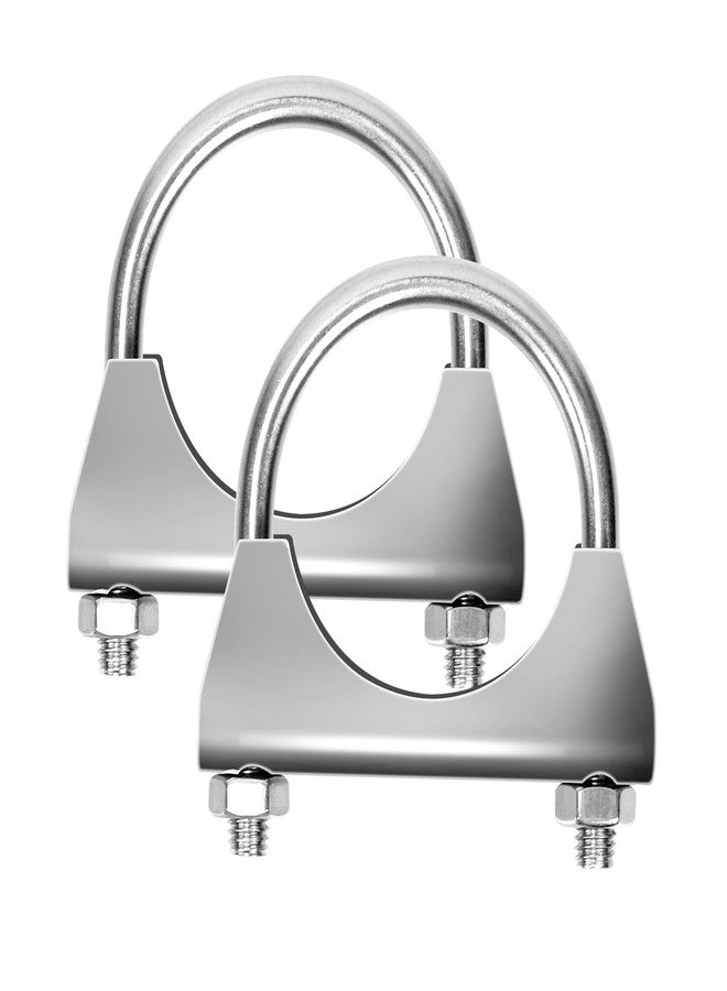 Glarks 2Pcs 304 Stainless Steel Exhaust U-Clamps 50MM (2in) Muffler Exhaust Clamps U-Bolt Clamps Design with Saddle Flange for Exhaust Tail Pipe - Image 1