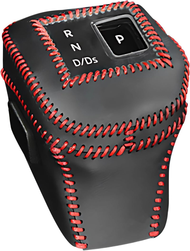 2023-2024 Qashqai Shift Lever Protector, Automatic, Microfiber Leather Gear Shift Knob Cover, Black with Red Stitching - Image 1