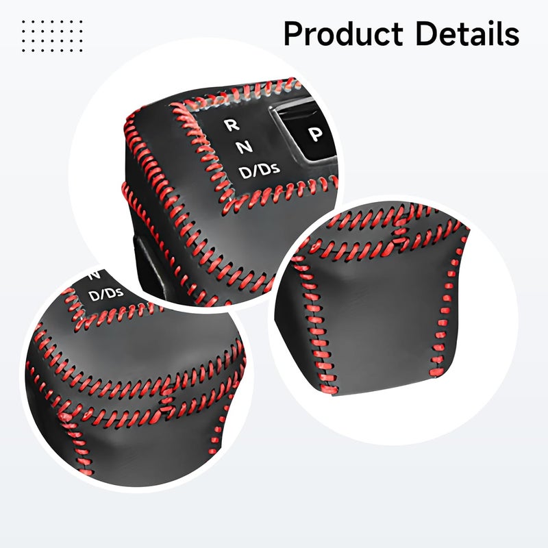 2023-2024 Qashqai Shift Lever Protector, Automatic, Microfiber Leather Gear Shift Knob Cover, Black with Red Stitching - Image 2