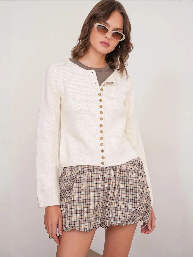 MixRay Mixray Buttoned Ribbed Knit Cardigan