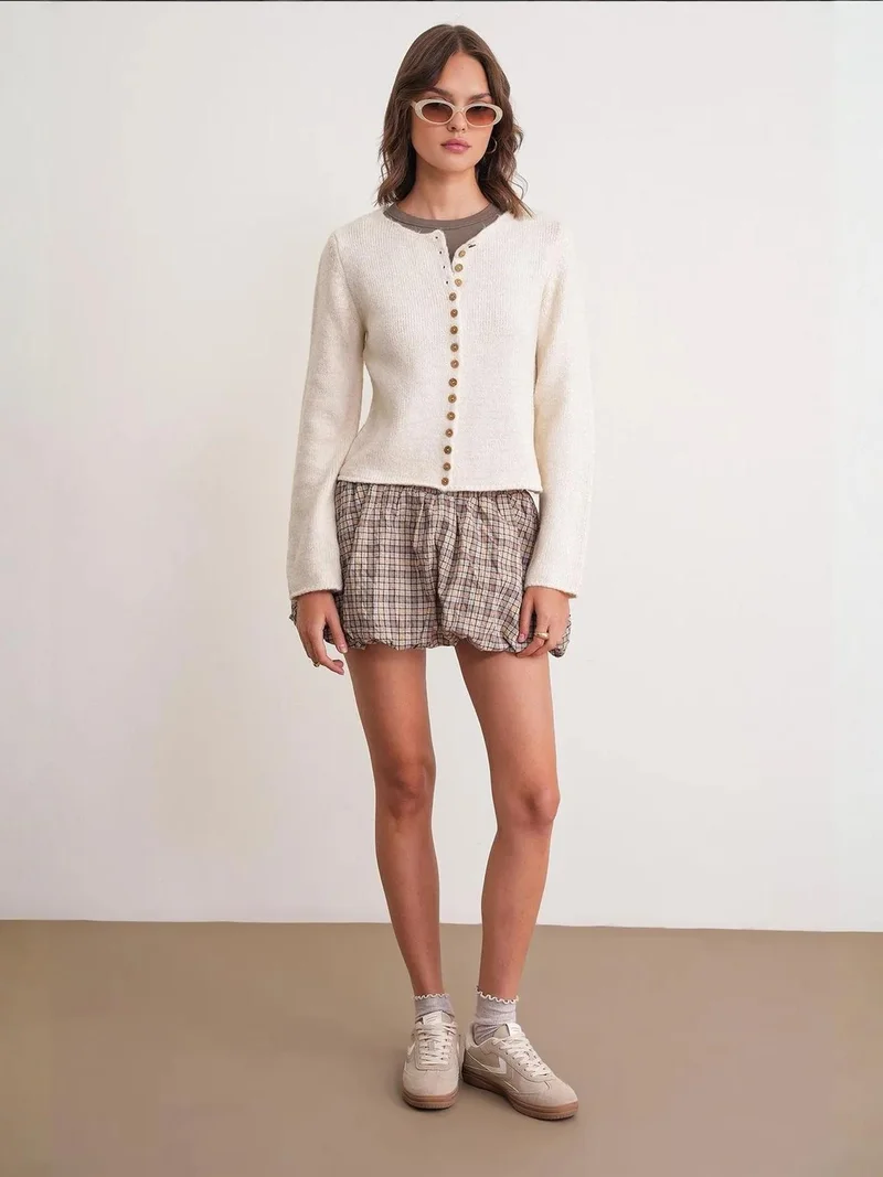 MixRay Mixray Buttoned Ribbed Knit Cardigan
