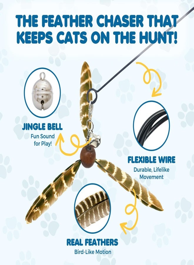 SunGrow Brown Feather Wand, Interactive Indoor Cat Toy with 1 Fishing Pole (34”) and 3 Feather Teasers (7”), Flexible Rod, Feline Fitness and Entertainment, 1 Set Per Pack - Image 4