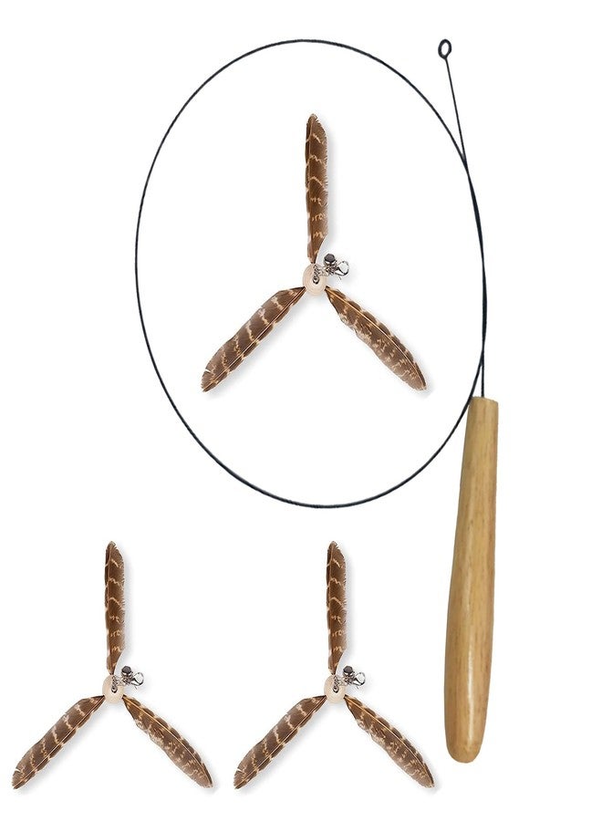 SunGrow Brown Feather Wand, Interactive Indoor Cat Toy with 1 Fishing Pole (34”) and 3 Feather Teasers (7”), Flexible Rod, Feline Fitness and Entertainment, 1 Set Per Pack - Image 2