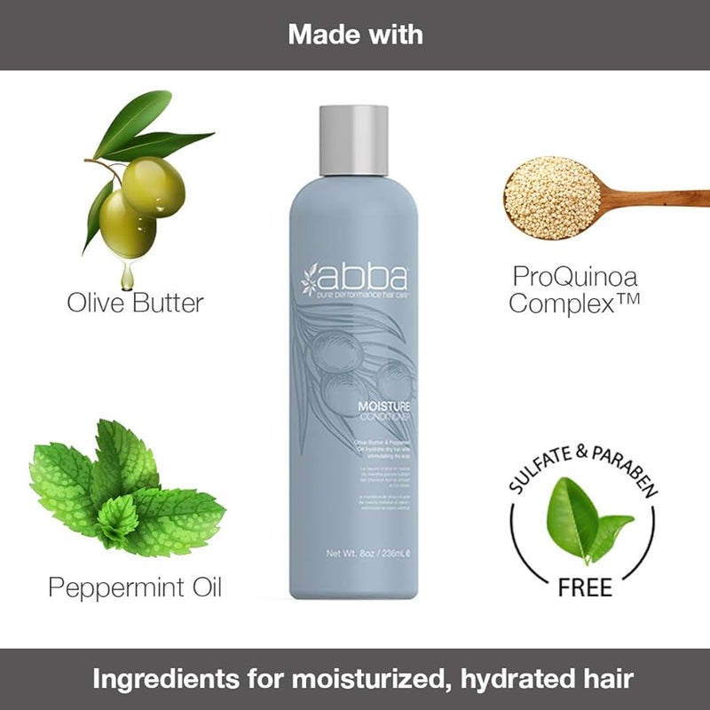 ABBA Pure Moisture Essentials Trio Eliminates Frizz Cleanses Hydrates Strengthens Hair Olive Butter Peppermint Oil 24 fl oz - Image 3