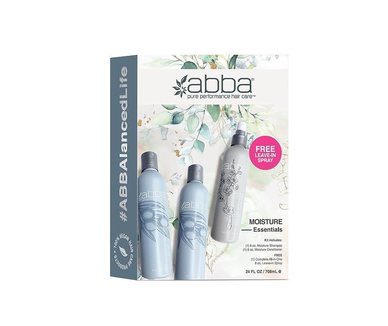 ABBA Pure Moisture Essentials Trio Eliminates Frizz Cleanses Hydrates Strengthens Hair Olive Butter Peppermint Oil 24 fl oz - Image 1