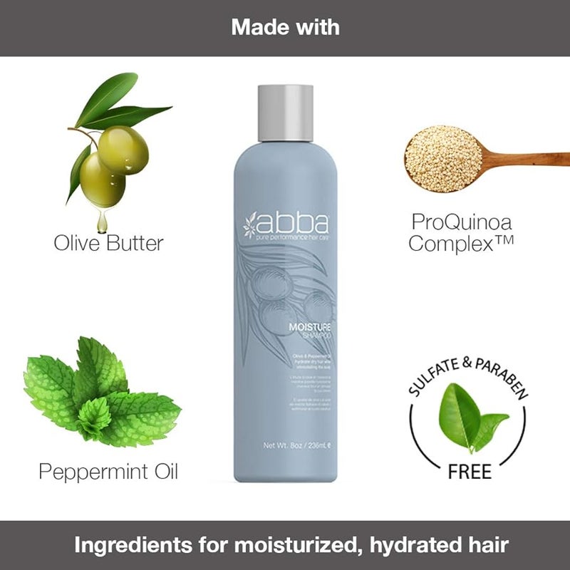 ABBA Pure Moisture Essentials Trio Eliminates Frizz Cleanses Hydrates Strengthens Hair Olive Butter Peppermint Oil 24 fl oz - Image 2