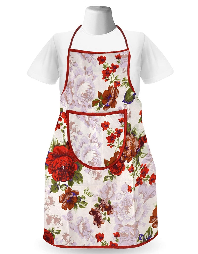 Kuber Industries Flower Printed Apron with 1Front Pocket, Pack of 2 (Red) - Image 3