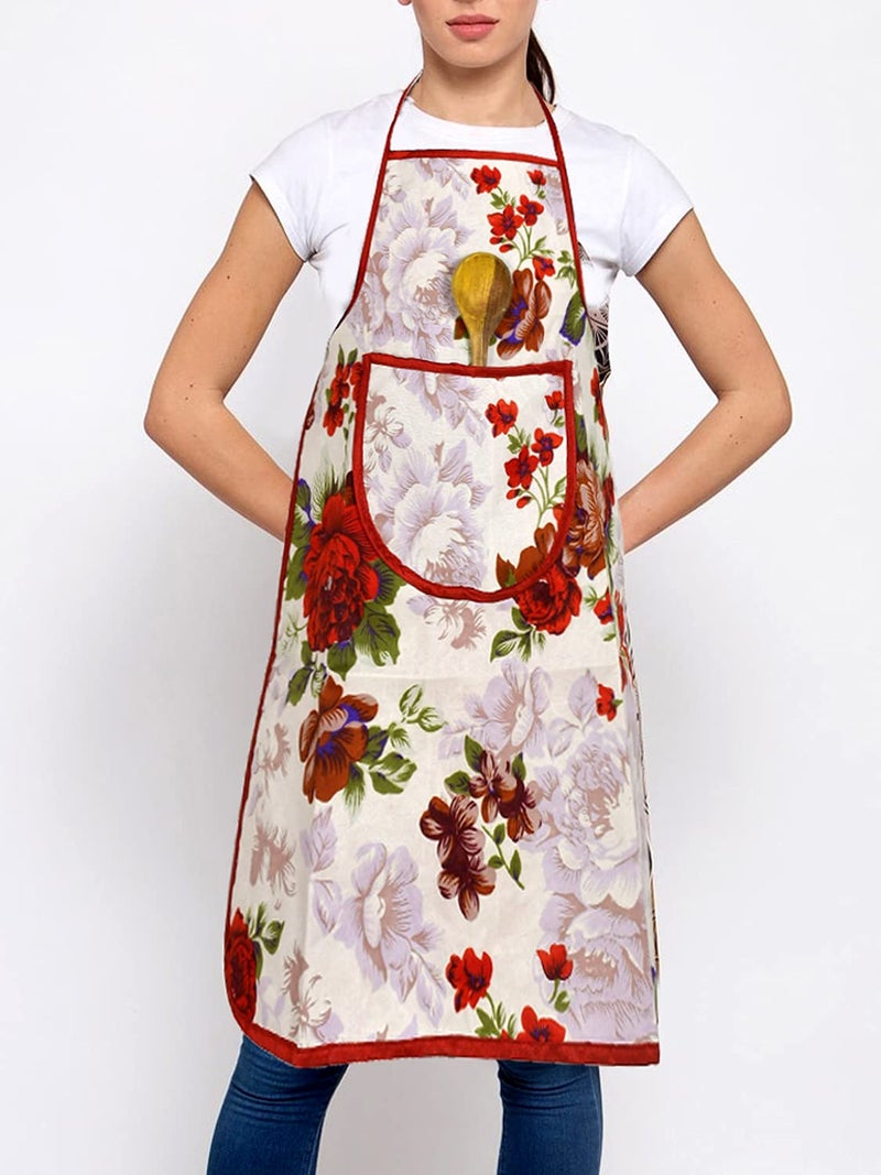 Kuber Industries Flower Printed Apron with 1Front Pocket, Pack of 2 (Red) - Image 5