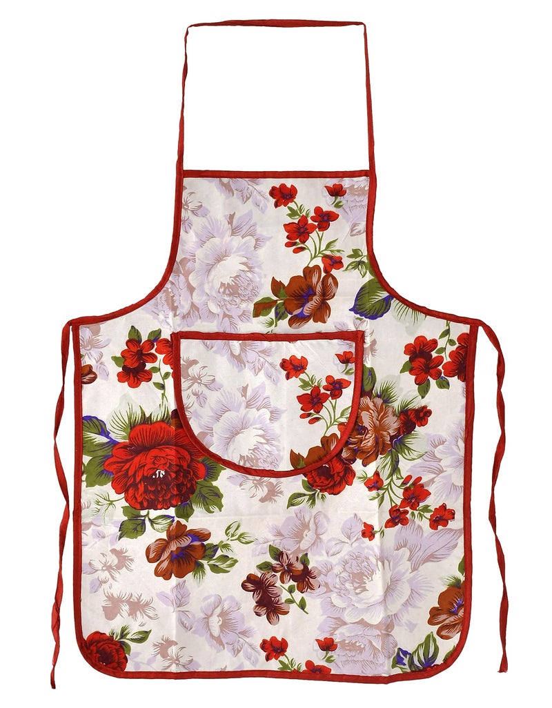 Kuber Industries Flower Printed Apron with 1Front Pocket, Pack of 2 (Red) - Image 2