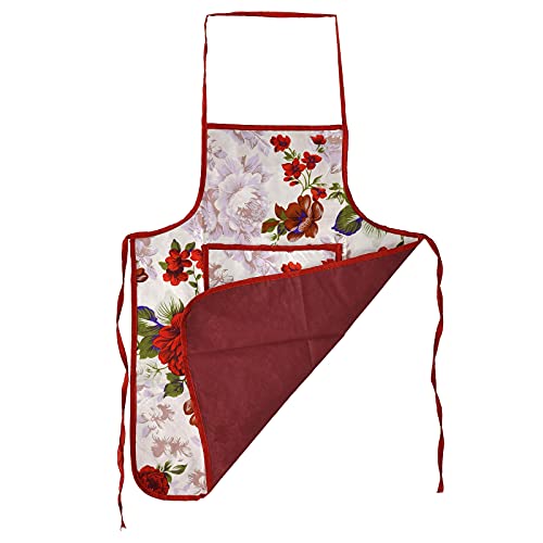 Kuber Industries Flower Printed Apron with 1Front Pocket, Pack of 2 (Red) - Image 4