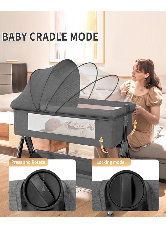 Generic - Baby Bedside Crib,Baby Bassinet Sleeper for Newborn Infant,Baby Cradle with Storage Basket Lockable Wheels Adjustable Height,Beside Baby Bed，Dark Grey - Image 1