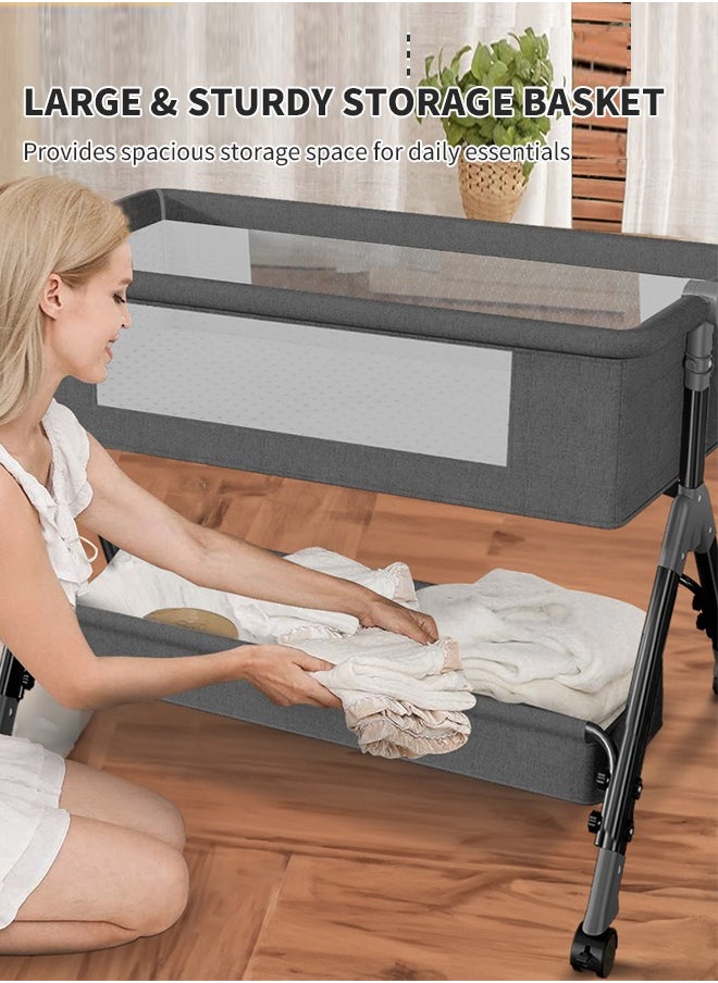 Generic - Baby Bedside Crib,Baby Bassinet Sleeper for Newborn Infant,Baby Cradle with Storage Basket Lockable Wheels Adjustable Height,Beside Baby Bed，Dark Grey - Image 1